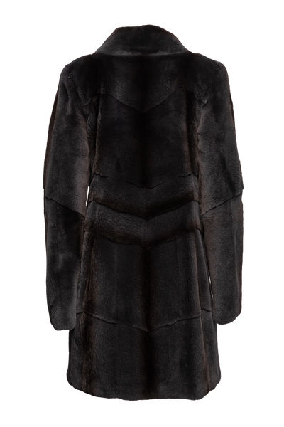 Semi Directional Charcoal Plucked Mid-Length Mink Fur Coat