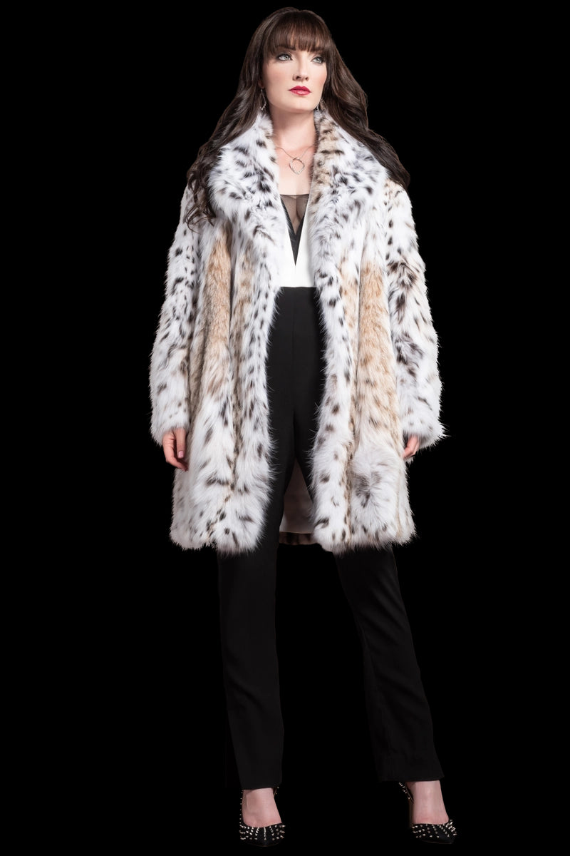 NaturalMulti Zandra Rhodes American Lynx Semi-Belly Mid-Length Fur Coat
