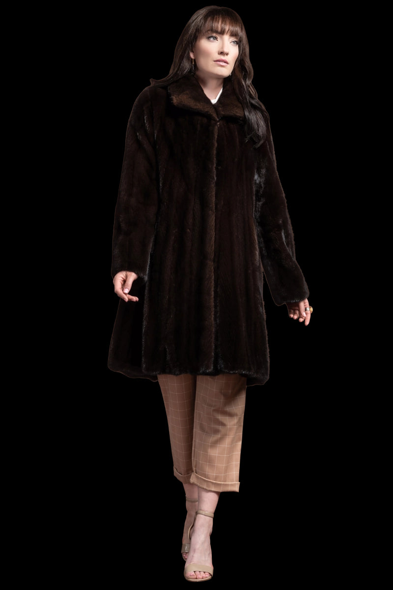 Mahogany Zandra Rhodes Natural Mid-Length Fur Coat - Wing Collar - Straight Sleeve