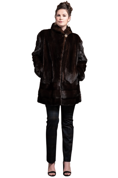 Woman's Plus Size Mahogany and Ranch Mink Fur Bomber Jacket