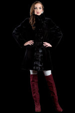 Black Reversible Sheared Fitted Mid Length Chinchilla and Mink Fur Coat