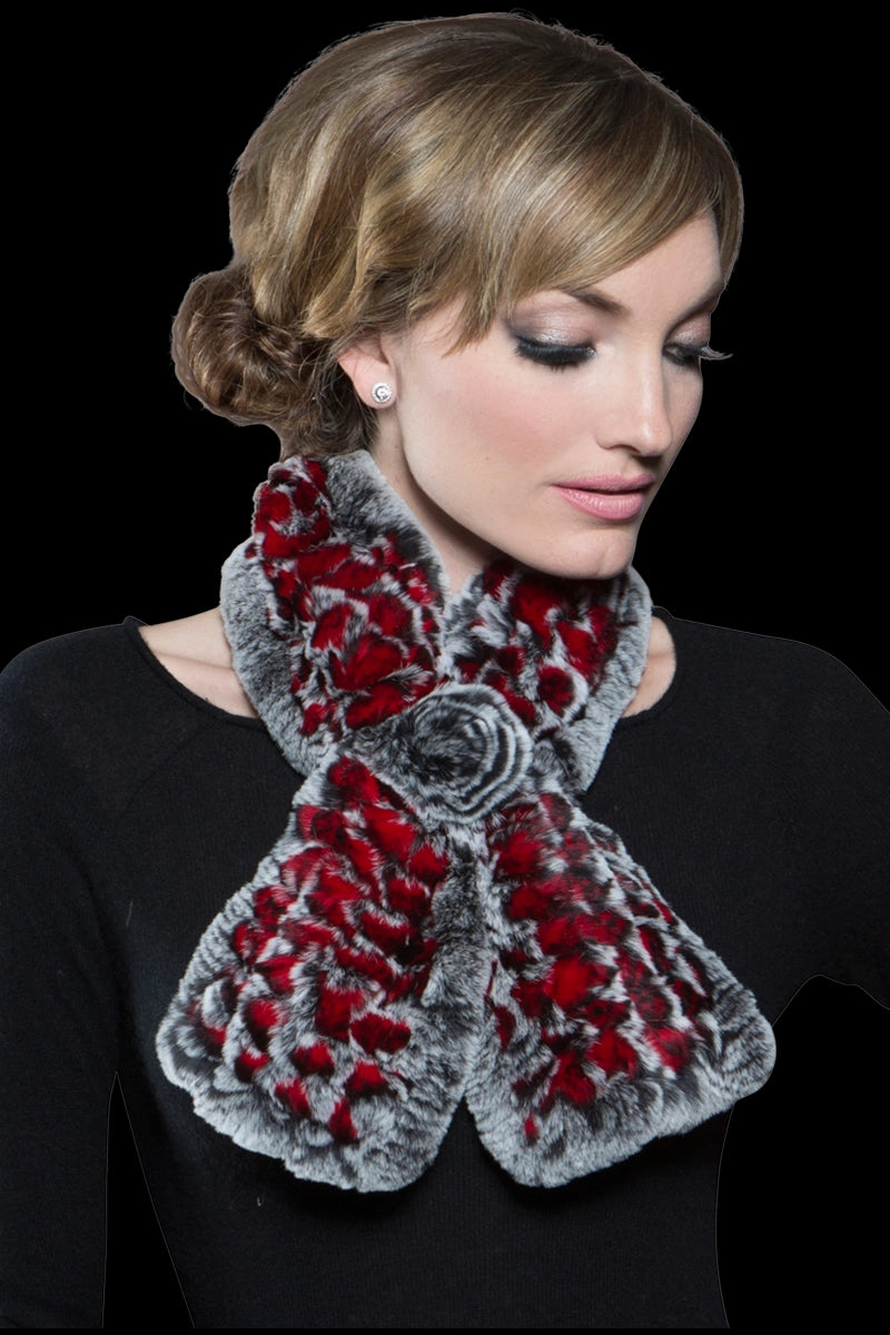 Red EM-EL Knitted Rex Rabbit Pull-Though Scarves