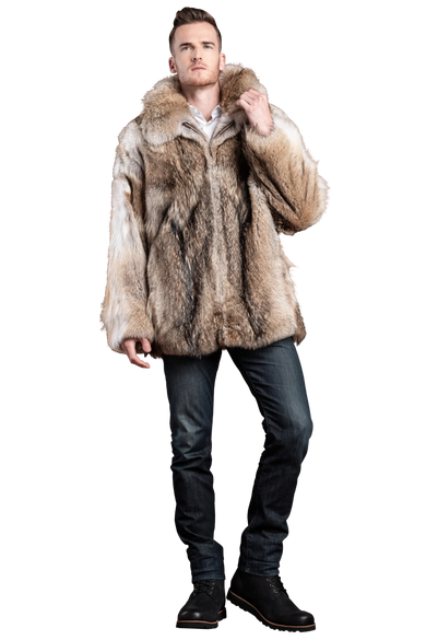 The Terri Men's Natural Coyote Fur Bomber Jacket