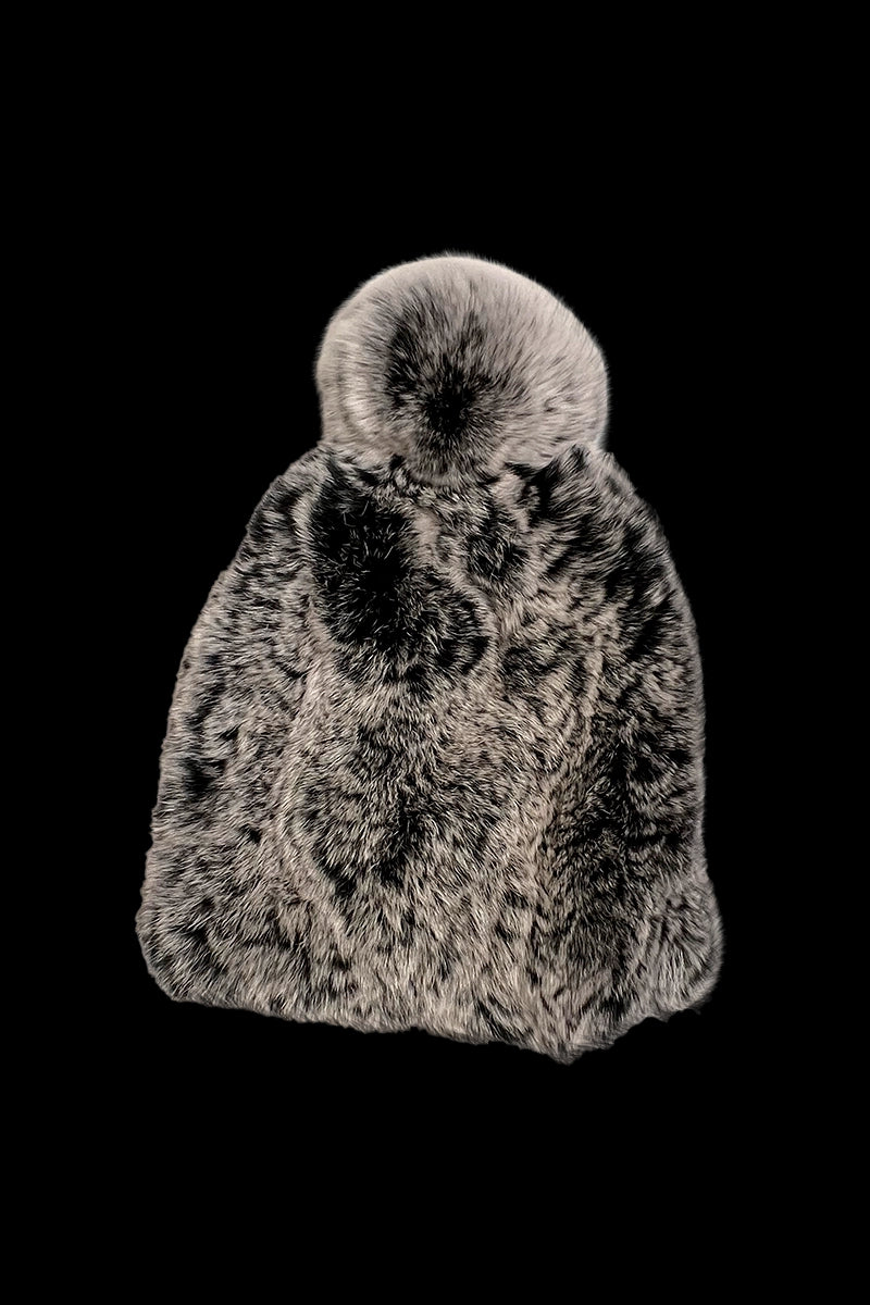 Gray EM-EL Rex Rabbit Pom Pom Knitted Fur Hat