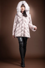 Small EM-EL Hooded Diagonal Light Pink Cross Mink and Fox Fur Jacket