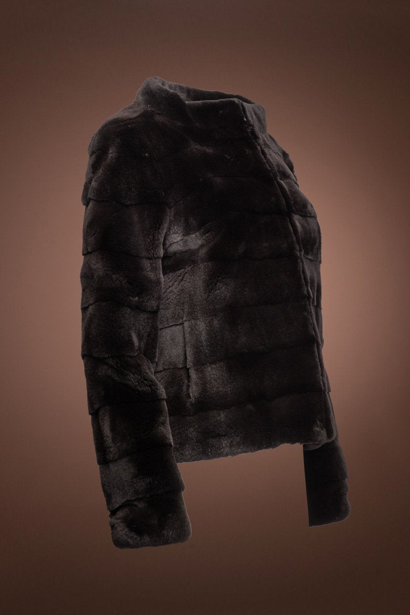 Black Pologeorgis Women's Horizontal Zip-Up Mink Fur Jacket
