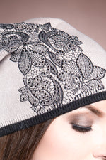 Blush EM-EL Sofia Embroidered Beanie Hat