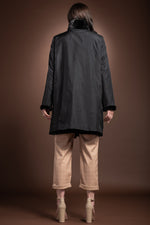 Black EM-EL Reversible Sheared & Long Haired Mink Diagonal Mid-Length Fur Coat