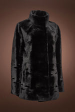 Black EM-EL Women's Ribbon Pattern Sheared Mink Fur Jacket