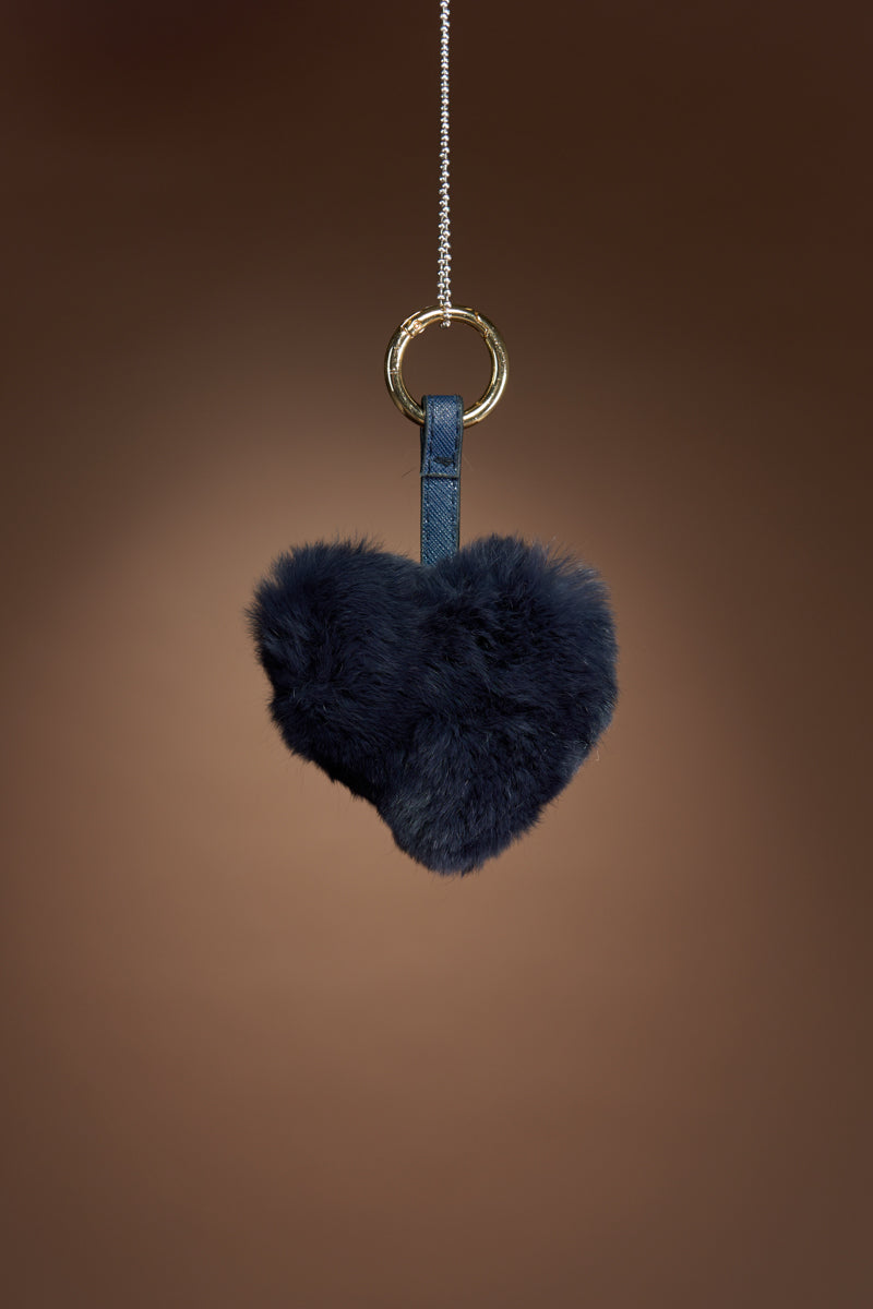 NavyBlue EM-EL Rex Rabbit Heart Fur Keychain