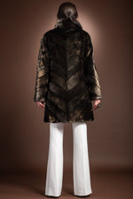  EM-EL Metallic Gold V-Shape Mink Mid-Length Fur Coat