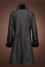 NavyBlue Sheared & Long Haired Mink Mid-Length Fur Coat