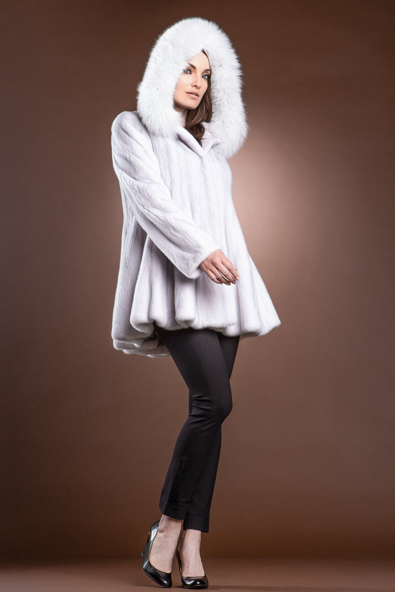  EM-EL Silver Lilac Mink and Fox Hooded Fur Jacket