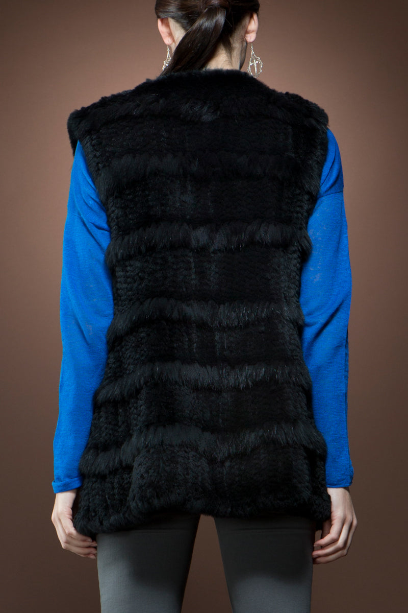  Glamourpuss NYC Rex Rabbit Fur Vest with Horizontal Fox Fringe