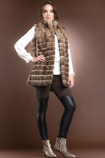  EM-EL Sable Patchwork Fur Vest - Stand-Up Collar