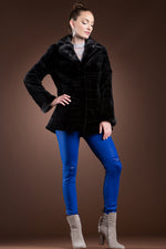 Medium EM-EL Reversible Patterned Black Sheared & Long Haired Mink Fur Jacket