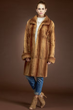  Zandra Rhodes Whiskey Plucked Mink Mid-Length Fur Coat