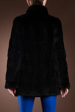  EM-EL Black Plucked Mink Fur Jacket