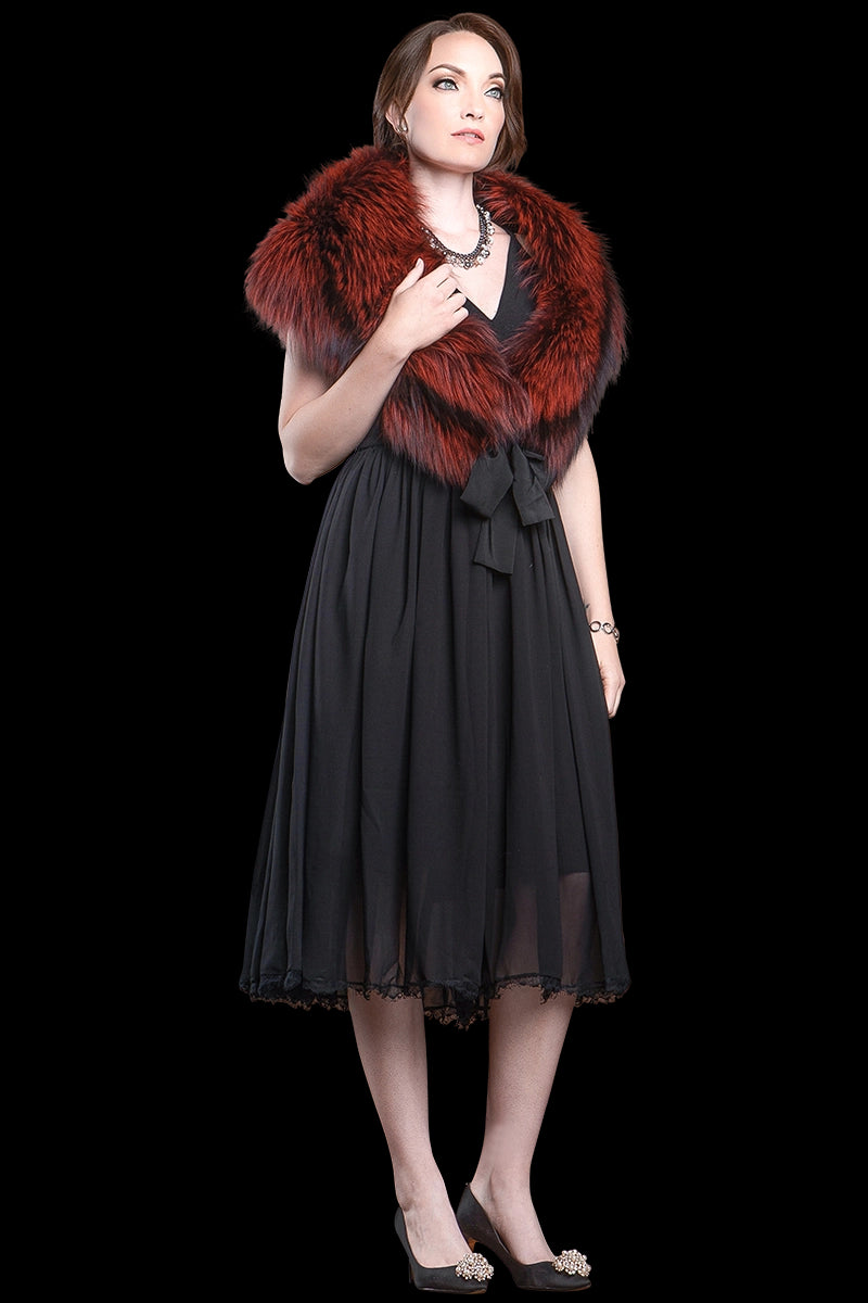 Scarlet EM-EL Fox Fur Stole - Matching Silk Ties