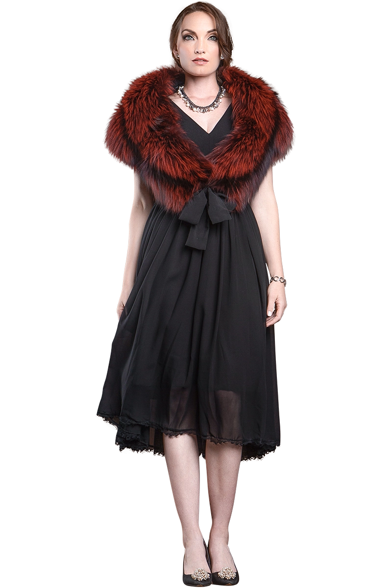 Scarlet EM-EL Fox Fur Stole - Matching Silk Ties