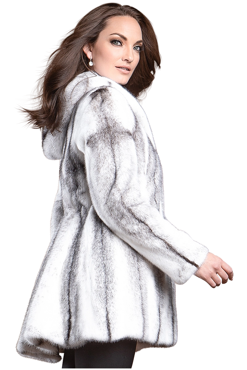 BlackCross EM-EL Hooded High-Low Mid-Length Swing Mink Fur Coat