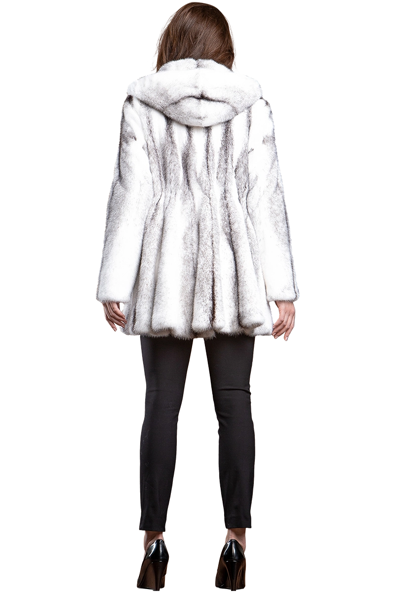 BlackCross EM-EL Hooded High-Low Mid-Length Swing Mink Fur Coat