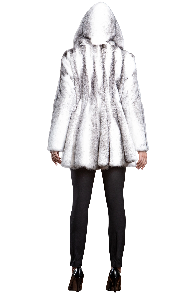 BlackCross EM-EL Hooded High-Low Mid-Length Swing Mink Fur Coat