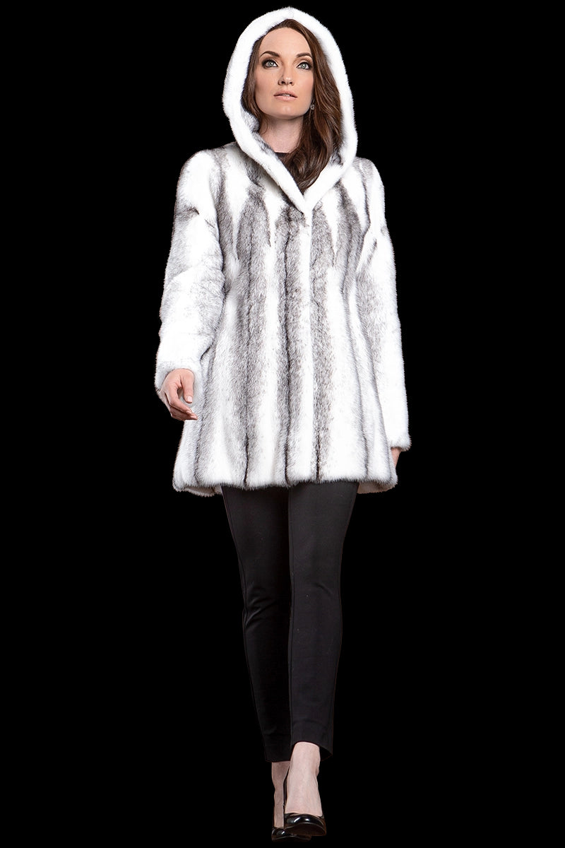 BlackCross EM-EL Hooded High-Low Mid-Length Swing Mink Fur Coat