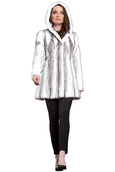 Hooded High-Low Swing Mid-Length Mink Fur Coat