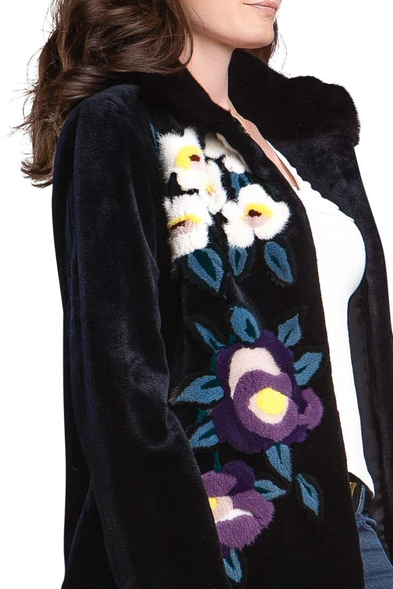 NavyBlue Floral Sheared Mink Fur Jacket