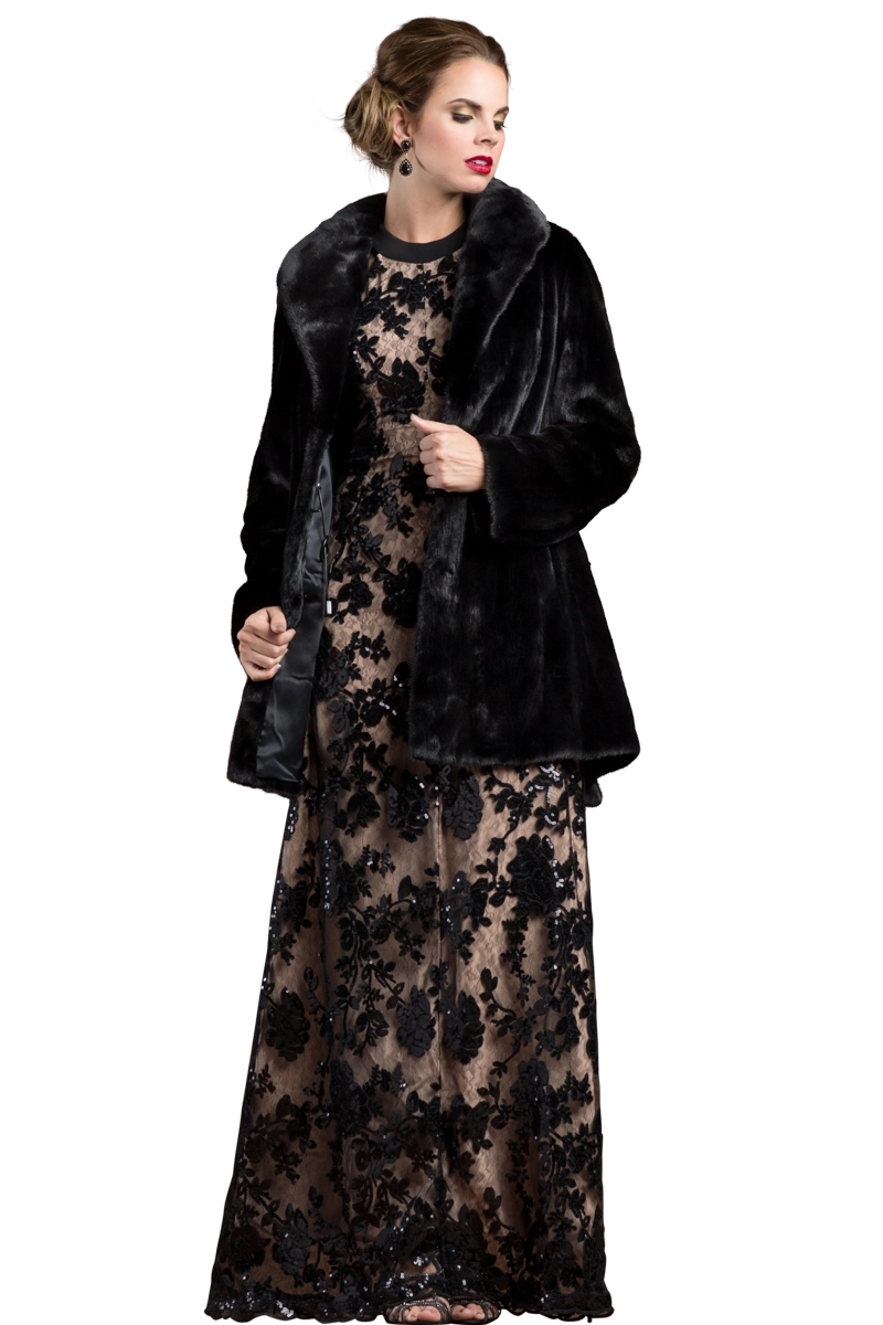 Ranch EM-EL Blackglama Mink Mid-Length Fur Coat-Shawl Collar