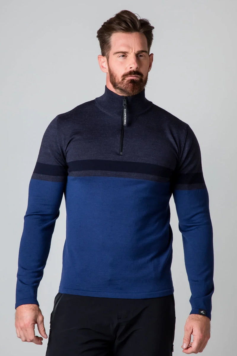 Navy CAPRANEA MEN'S ROSSBERG KNIT SWEATER MODEL FRONT VIEW