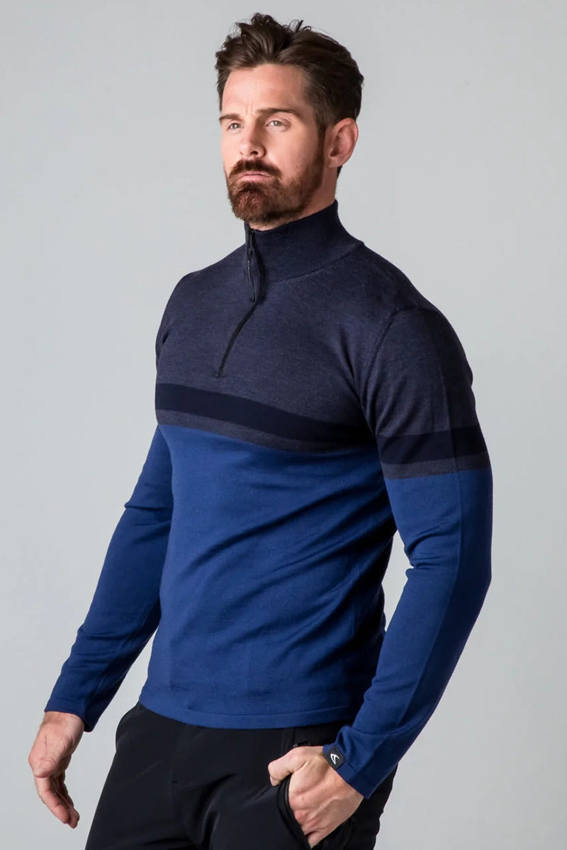 Navy CAPRANEA MEN'S ROSSBERG KNIT SWEATER MODEL PRIMARY SIDE VIEW