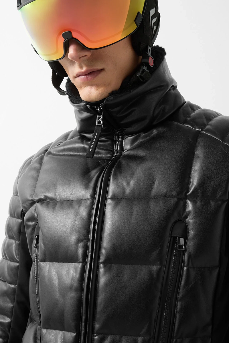 BLACK BOGNER MEN'S CALEM-D SPORT LEATHER SKI JACKET Model Front Zoomed View