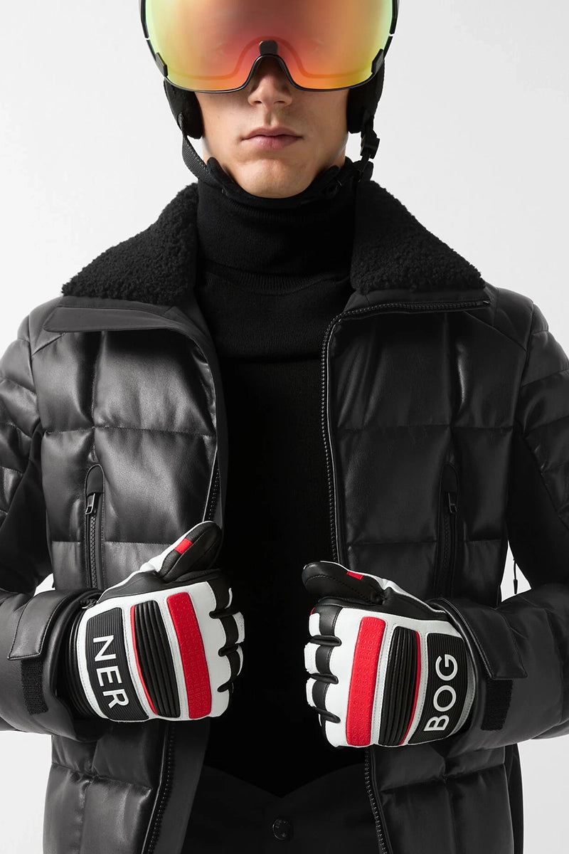 BLACK BOGNER MEN'S CALEM-D SPORT LEATHER SKI JACKET Model Front Open View