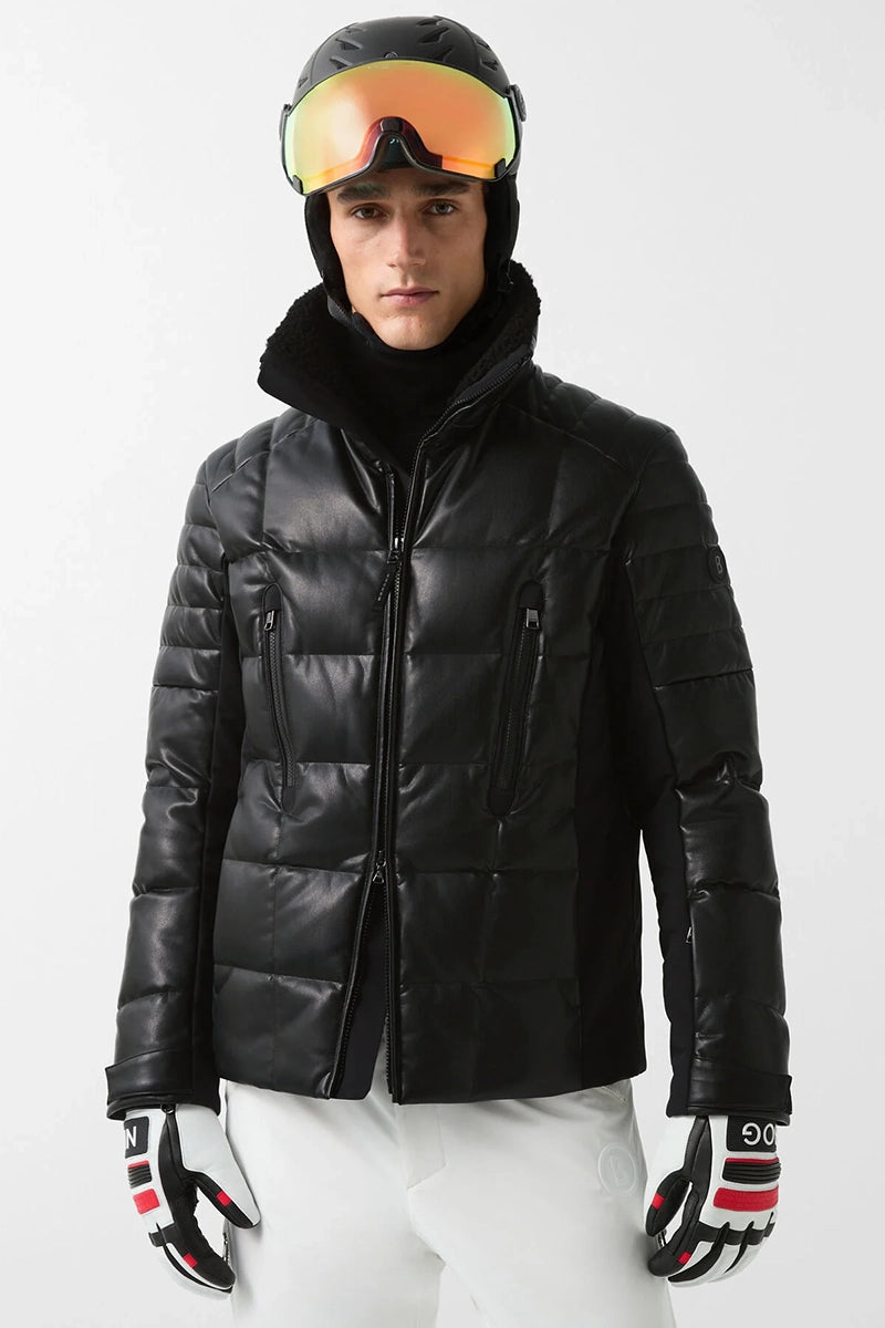 BLACK BOGNER MEN'S CALEM-D SPORT LEATHER SKI JACKET Product Model Front Cropped View