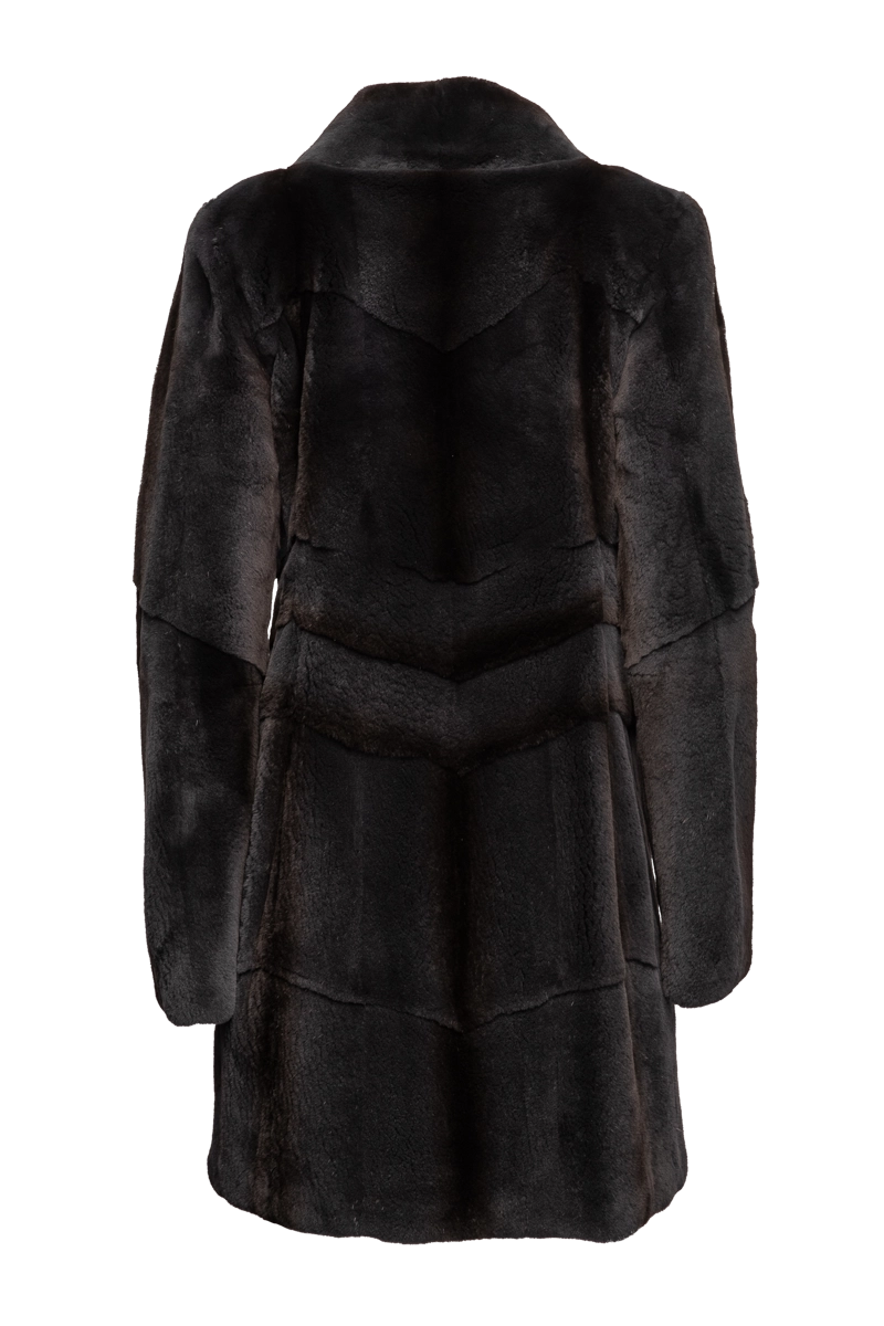 Semi Directional Charcoal Plucked Mid Length Mink Fur Coat