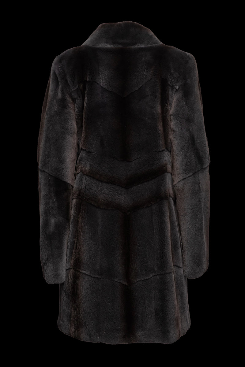 Charcoal Pologeorgis Women's Semi Directional Plucked Mid-Length Mink Fur Coat