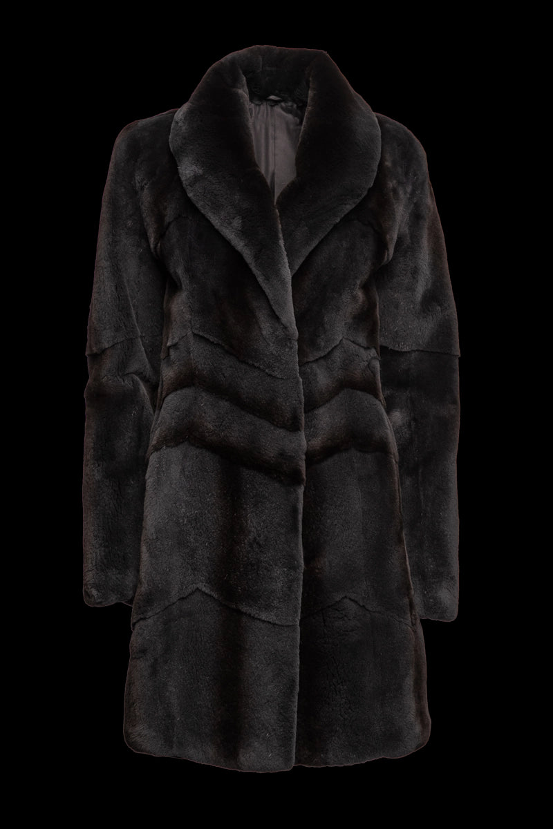 Charcoal Pologeorgis Women's Semi Directional Plucked Mid-Length Mink Fur Coat