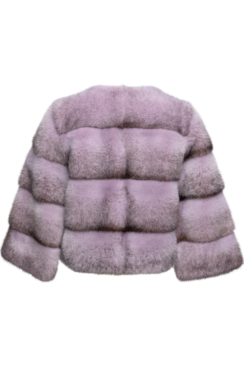 Pologeorgis For Em-El Women's Dyed Purple Cross Collarless Mink Fur Bolero Jacket Product Back View