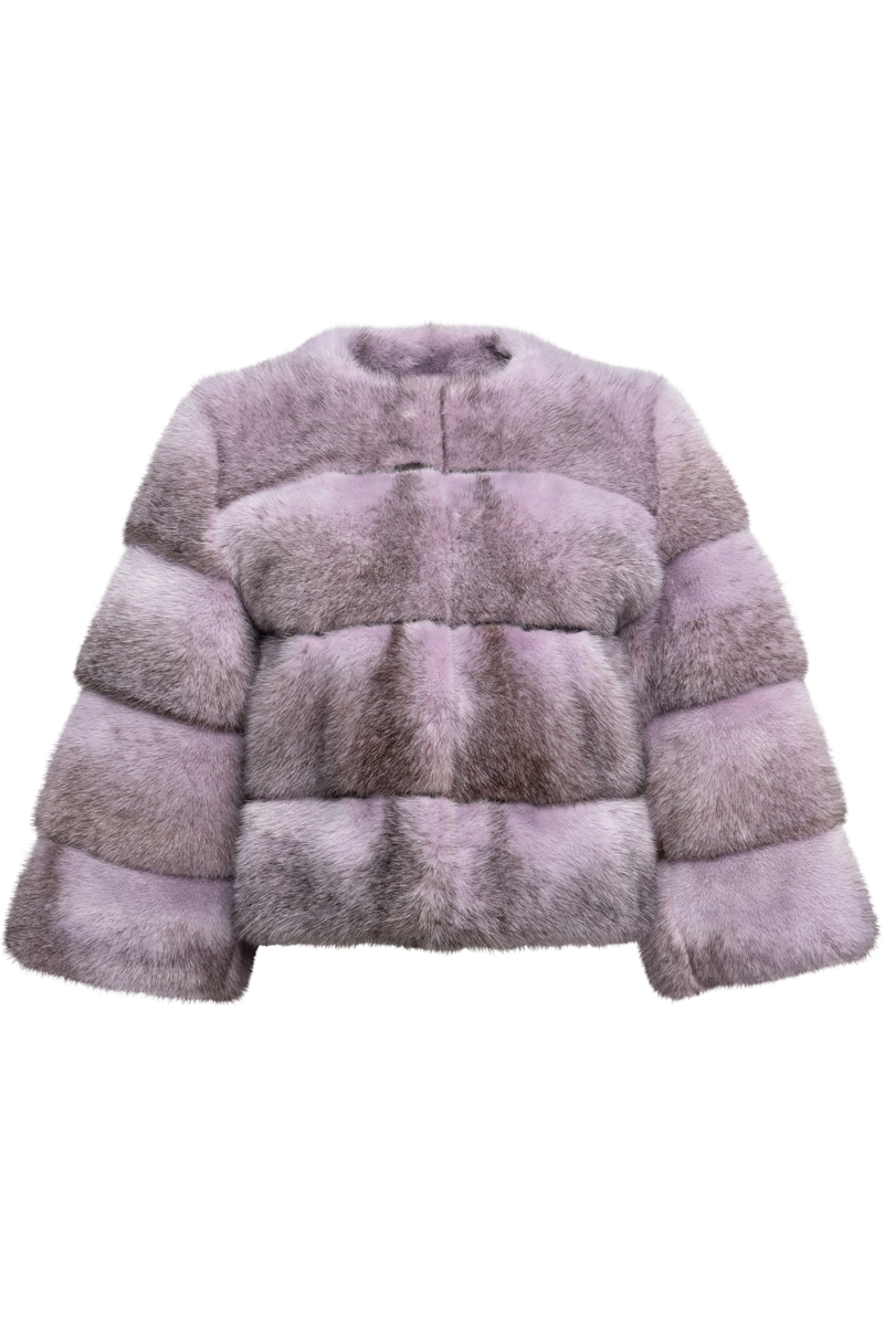Pologeorgis For Em-El Women's Dyed Purple Cross Collarless Mink Fur Bolero Jacket Product Front View