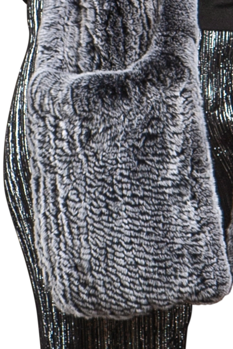 Gray EM-EL Rex Rabbit Knitted Poche Scarf with Pockets