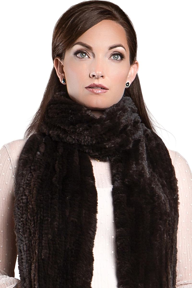 Brown EM-EL Rex Rabbit Knitted Poche Scarf with Pockets