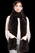 Brown EM-EL Rex Rabbit Knitted Poche Scarf with Pockets