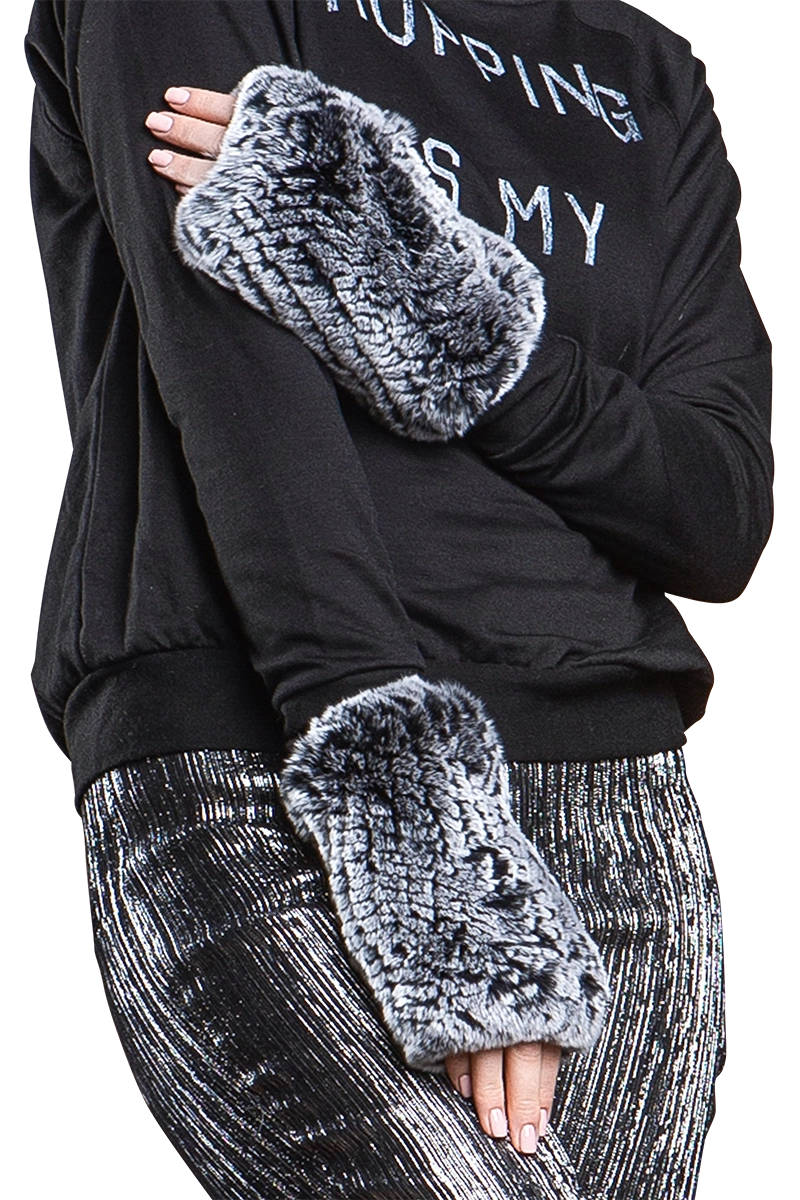 BlackSnowtop EM-EL Knitted Fingerless Rex Rabbit Fur Gloves