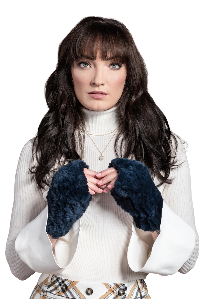 NavyBlue EM-EL Knitted Fingerless Rex Rabbit Fur Gloves