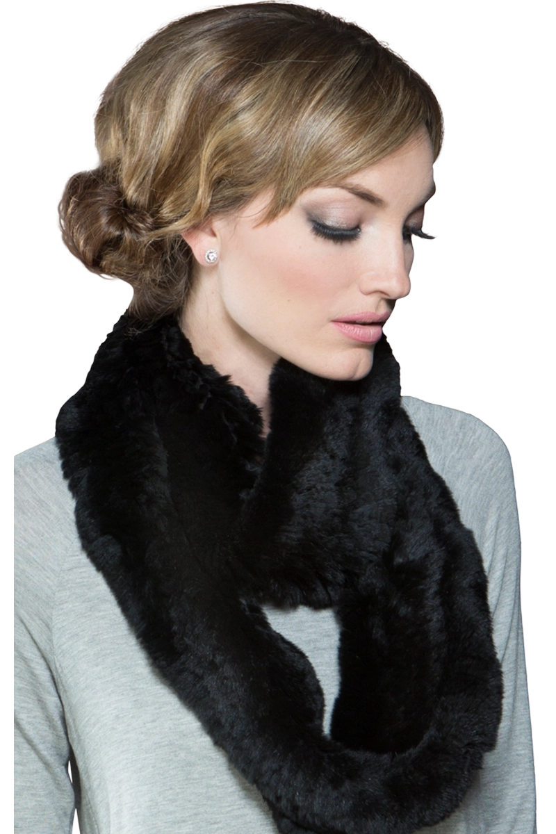 Black EM-EL Rex Rabbit Infinity Fur Scarf