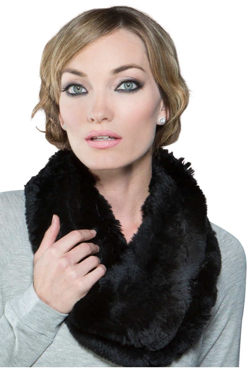 Black EM-EL Rex Rabbit Infinity Fur Scarf