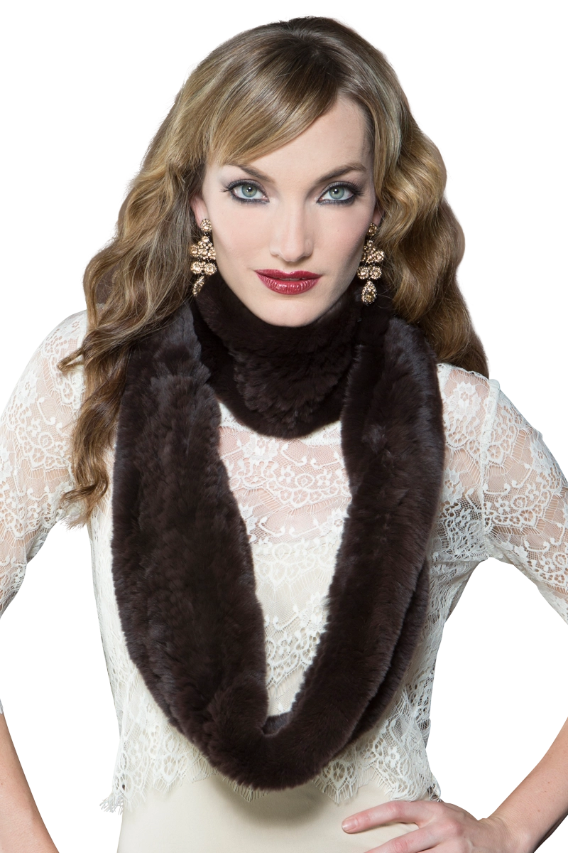 Brown EM-EL Rex Rabbit Infinity Fur Scarf