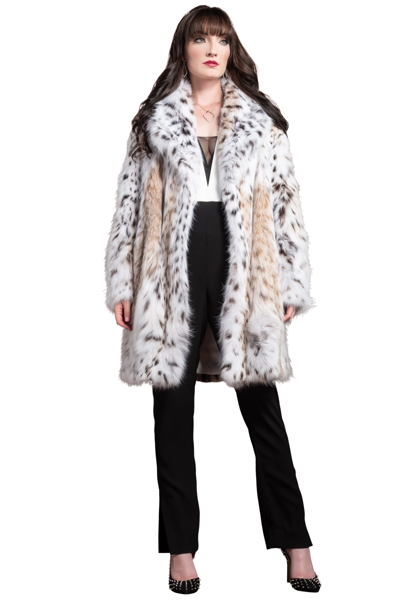 NaturalMulti Zandra Rhodes American Lynx Semi-Belly Mid-Length Fur Coat